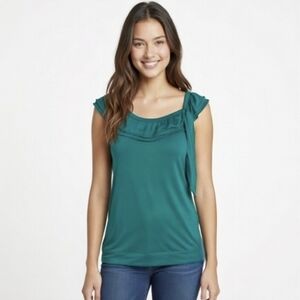 Elle Scoop Neck Teal Green Ruffle Tank with Side Bow
